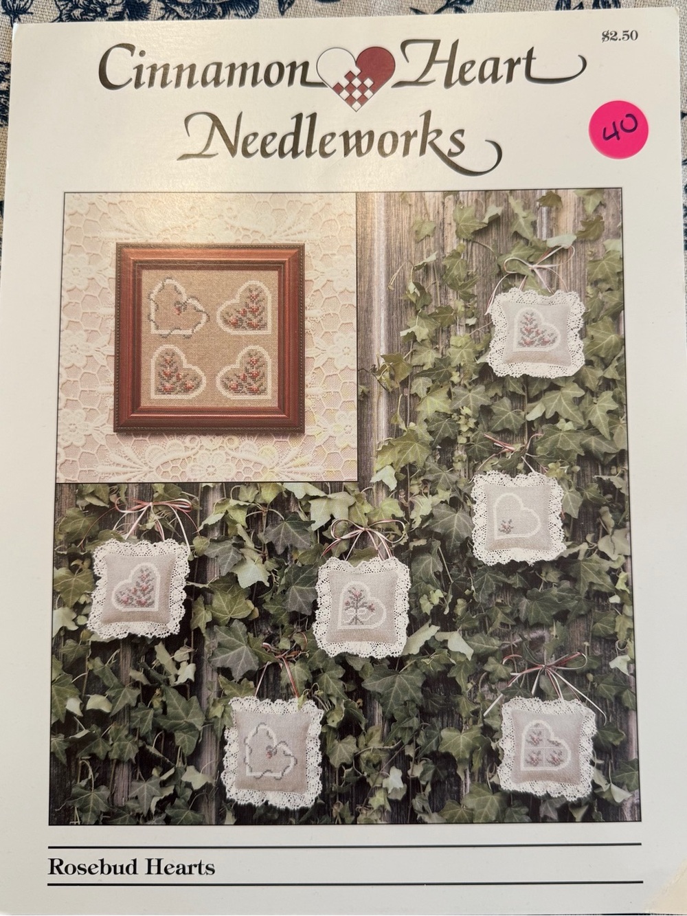1988 Cinnamon‎ Heart ROSEBUD HEARTS Cross Stitch Pattern Chart Floral Victorian